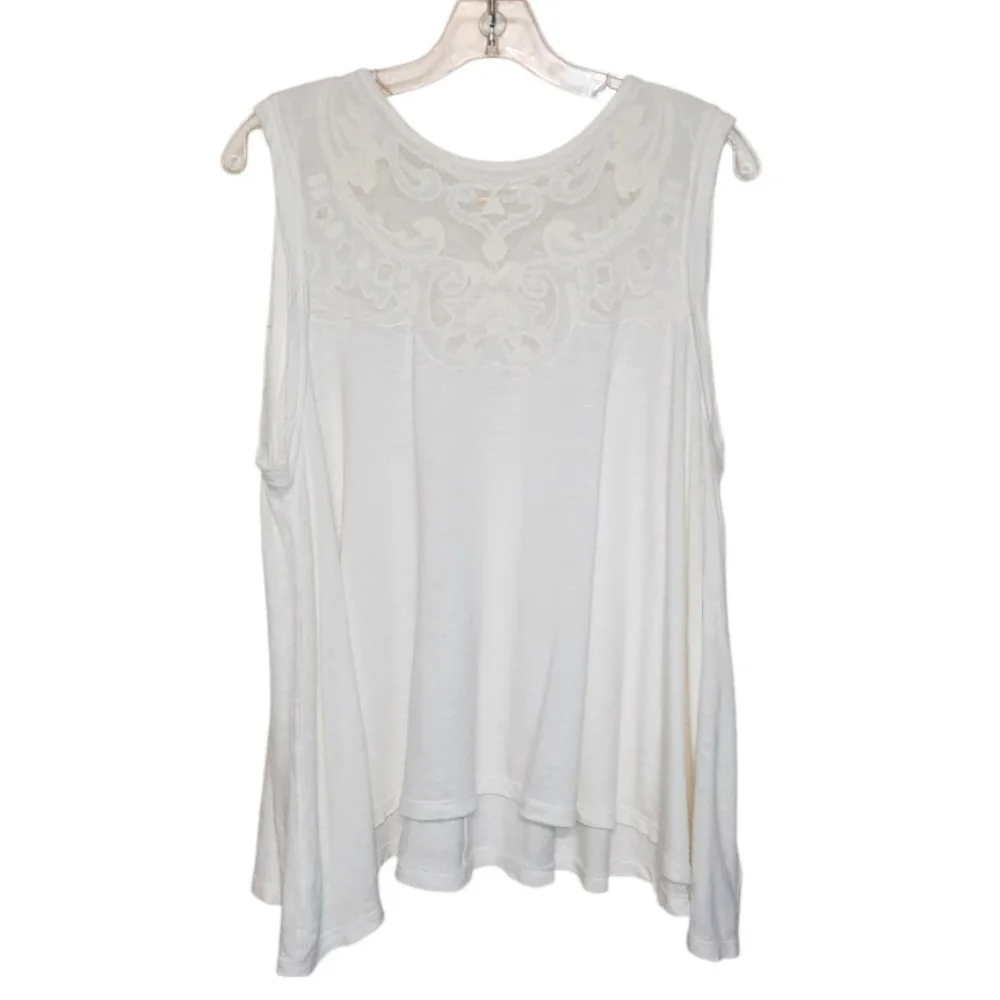 FREE PEOPLE Swing Top Ivory Knit Lace Linen Blend Layering Tank Boho Large 10
